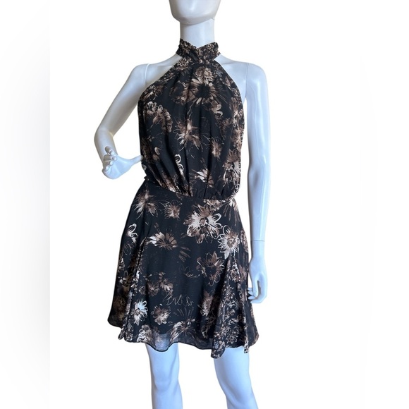 Free People Katerina Mini Dress 
Sz XS Dark Brown Black Floral
Combo Halter Neck - Picture 5 of 9
